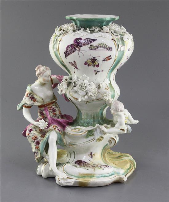 A rare large Derby Venus & Cupid rococo vase, c.1758, h. 31.5cm, restored